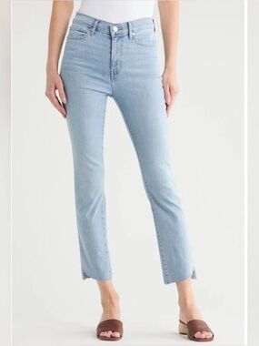 Frame Denim Le High Straight Crop Raw Cascade Hem Jeans in Light Wash 28
